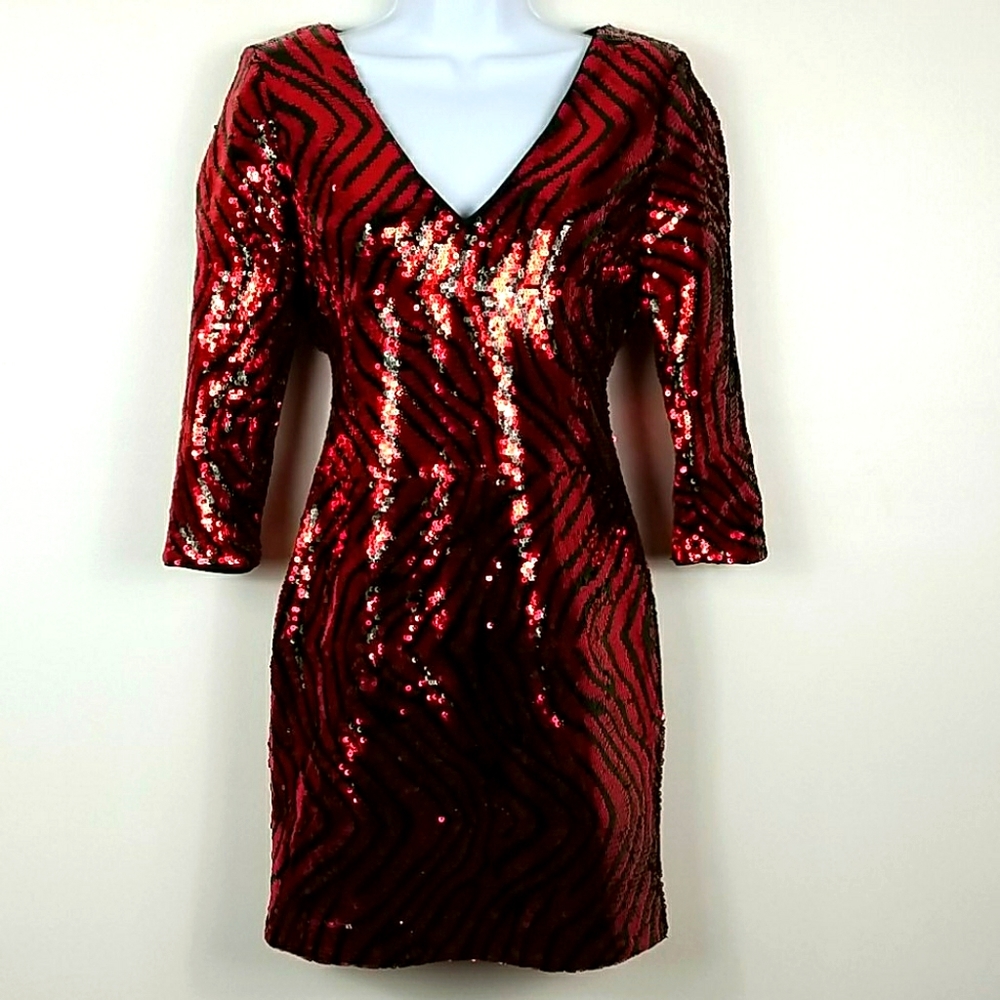 Sexy GUESS Los Angeles Red/Black Sequin Dress!